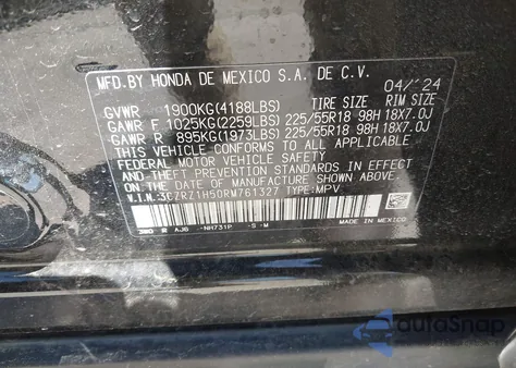 2024 Honda Hr-V Sport from USA, damaged, VIN 3CZRZ1H50RM761327